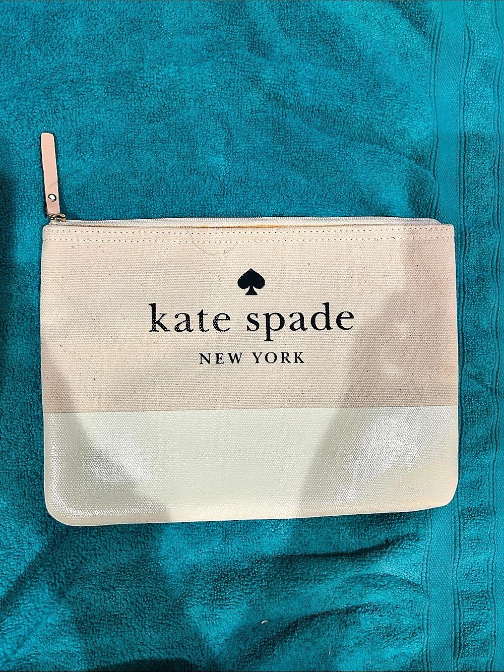 kate spade Color Block Cosmetic Pouch in Beige & White